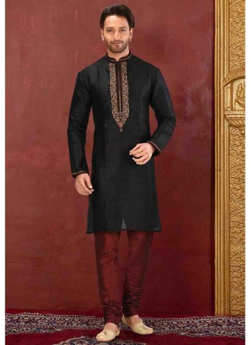 Black dhoti kurta in Art dupion silk with Embroide