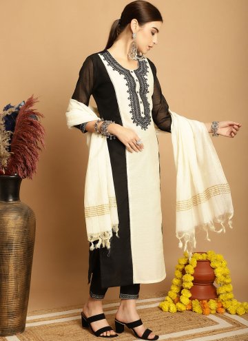 Adorable Black Chanderi Embroidered Pant Style Suit