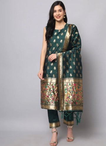 Adorable Green Silk Jacquard Work Salwar Suit for Ceremonial