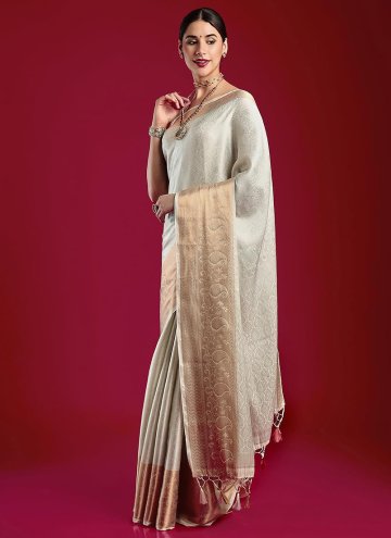 Adorable Grey Kanjivaram Silk Woven Trendy Saree