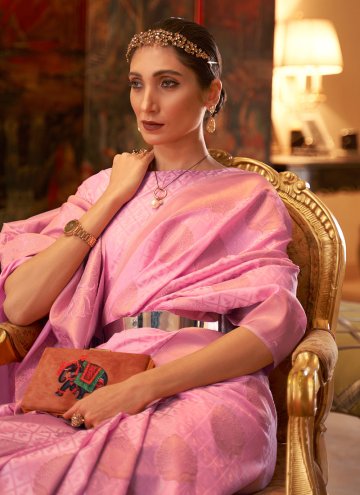 Adorable Pink Handloom Silk Woven Designer Traditional Saree