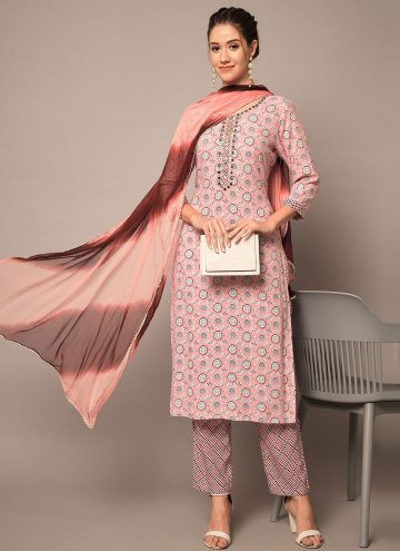 Adorable Printed Rayon Pink Pant Style Suit