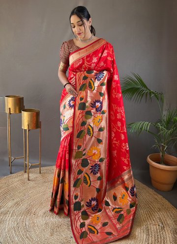 Adorable Red Silk Woven Classic Designer Saree