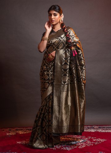 Alluring Black Silk Woven Casual Saree for Casual