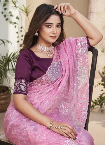 Alluring Embroidered Fancy Fabric Pink Trendy Saree