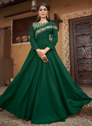 Alluring Embroidered Muslin Green Gown
