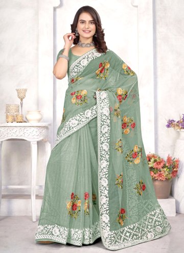 Alluring Green Organza Embroidered Designer Saree 
