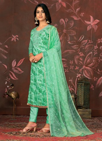 Alluring Green Organza Hand Work Trendy Salwar Suit