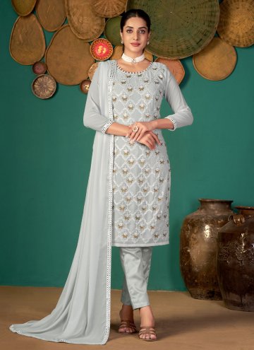 Alluring Grey Faux Georgette Embroidered Salwar Suit