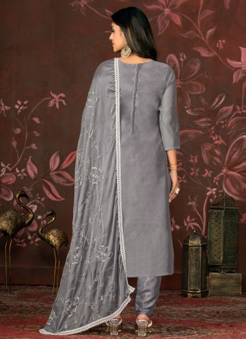 Alluring Grey Organza Woven Trendy Salwar Kameez
