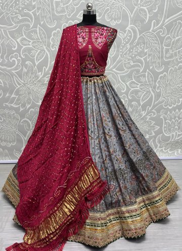 Alluring Grey Pure Silk Embroidered Lehenga Choli for Ceremonial