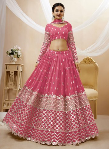 Alluring Pink Georgette Embroidered A Line Lehenga