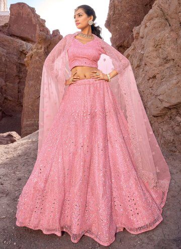 Alluring Pink Net Cutwork Lehenga Choli