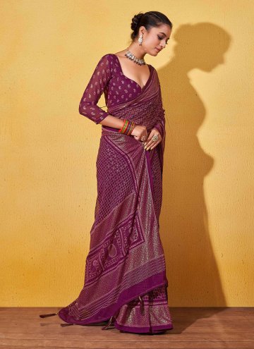 Alluring Purple Georgette Foil Print Traditional S