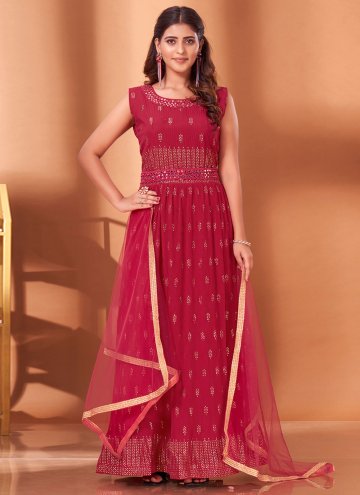Alluring Rani Georgette Mirror Work Readymade Designer Gown for Ceremonial
