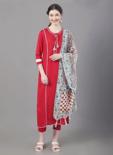 Alluring Red Rayon Plain Work Pant Style Suit