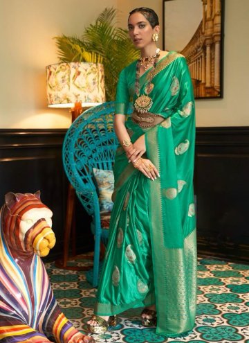Alluring Woven Satin Green Trendy Saree