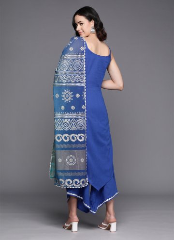 Amazing Blue Cotton  Plain Work Salwar Suit