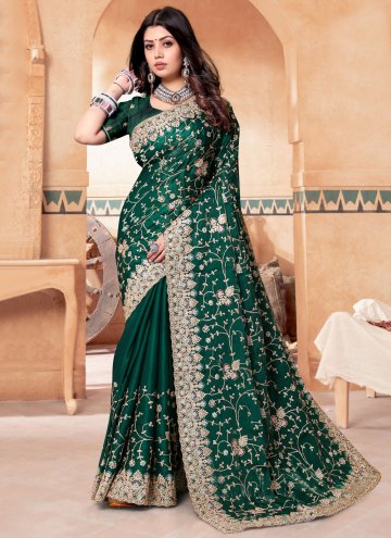 Amazing Green Crepe Silk Cord Contemporary Saree for Party