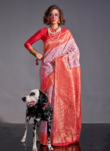 Amazing Lavender and Red Handloom Silk Woven Trend