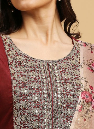 Amazing Maroon Cotton  Embroidered Salwar Suit for Casual