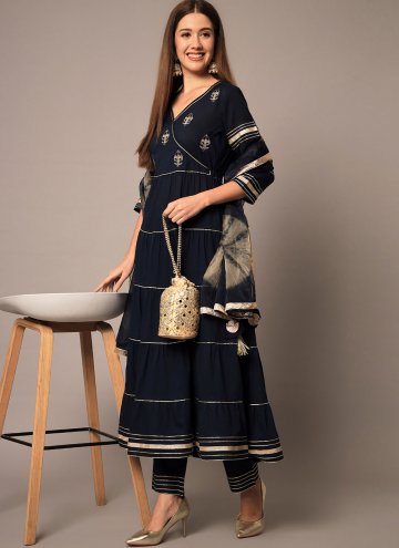 Amazing Navy Blue Rayon Embroidered Salwar Suit