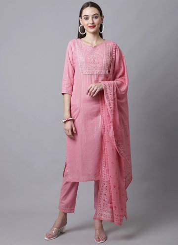 Amazing Pink Cotton  Embroidered Trendy Salwar Suit