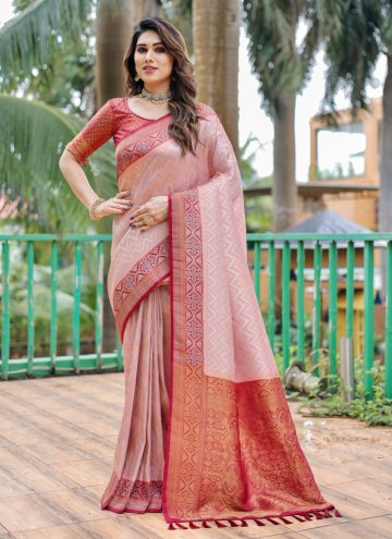 Amazing Pink Kanjivaram Silk Woven Contemporary Saree for Ceremonial