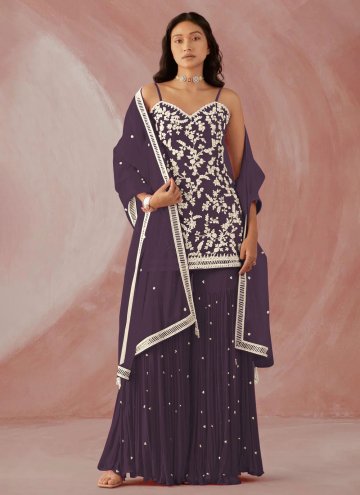 Amazing Purple Faux Georgette Embroidered Salwar S