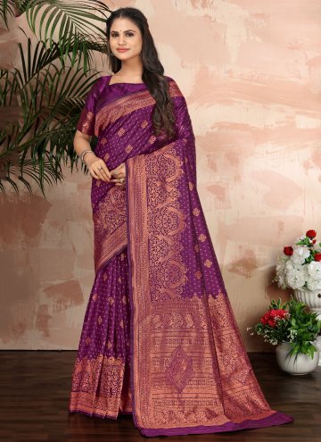 Amazing Woven Banarasi Purple Trendy Saree