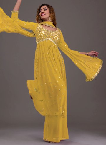 Amazing Yellow Georgette Embroidered Salwar Suit f