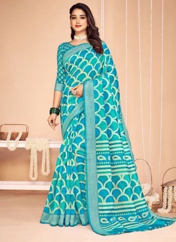 Aqua Blue color Tussar Silk Classic Designer Saree