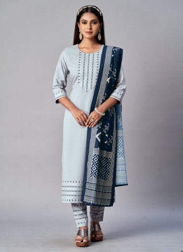 Aqua Blue Cotton  Jacquard Work Trendy Salwar Kameez for Casual