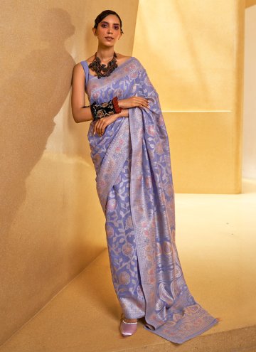 Art Silk Classic Designer Saree in Lavender Enhanced with Chikankari Work