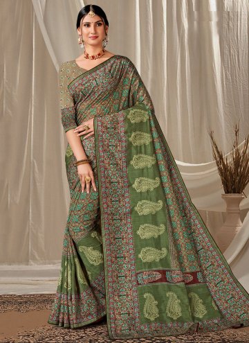 Art Silk Designer Saree in Green Enhanced with Embroidered