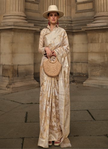 Attractive Beige Handloom Cotton Chikankari Work Classic Designer Saree for Ceremonial