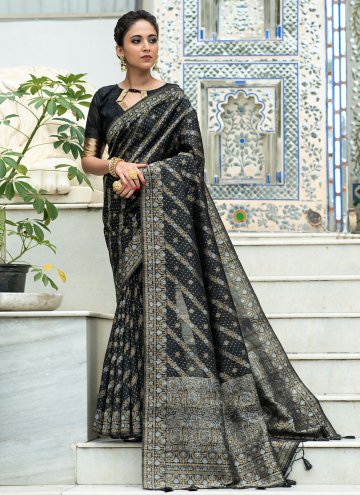 Attractive Black Tussar Silk Woven Trendy Saree for Festival