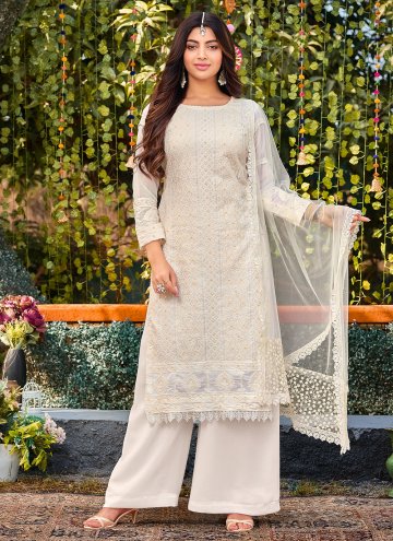 Attractive Embroidered Faux Georgette White Trendy Salwar Kameez