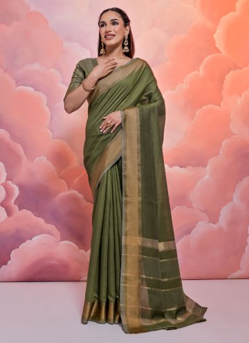 Attractive Green Cotton  Woven Designer Saree
