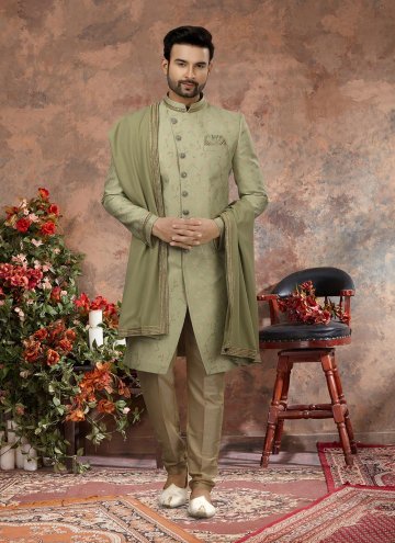 Attractive Green Jacquard Zari Work Indo Western S