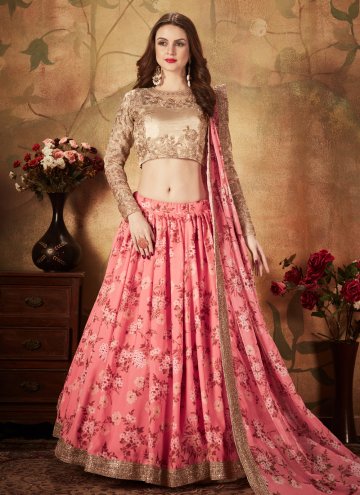 Attractive Pink Organza Floral Print Bollywood Leh