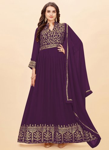 Attractive Purple Faux Georgette Embroidered Trend