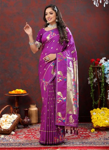 Attractive Purple Silk Meenakari Designer Saree