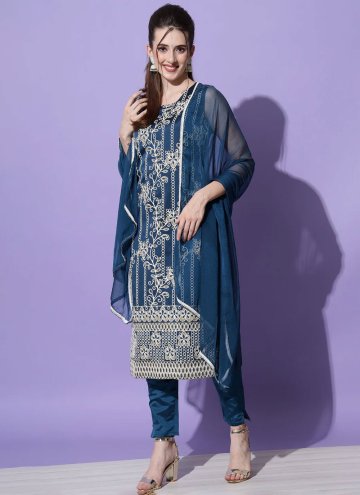 Attractive Teal Cotton  Embroidered Trendy Salwar 