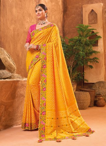 Attractive Yellow Banarasi Cut Dana Trendy Saree for Party