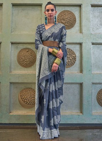 Beautiful Chikankari Work Lucknowi Blue Contemporary Saree