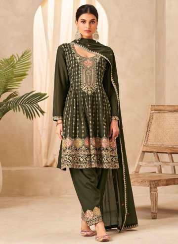 Beautiful Green Chinon Embroidered Salwar Suit