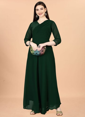 Beautiful Green Georgette Embroidered Gown