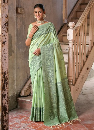 Beautiful Green Handloom Silk Woven Trendy Saree f