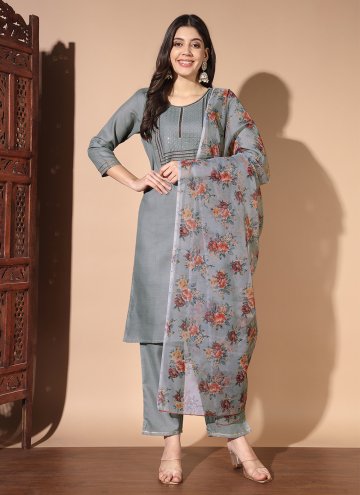 Beautiful Grey Cotton  Embroidered Salwar Suit